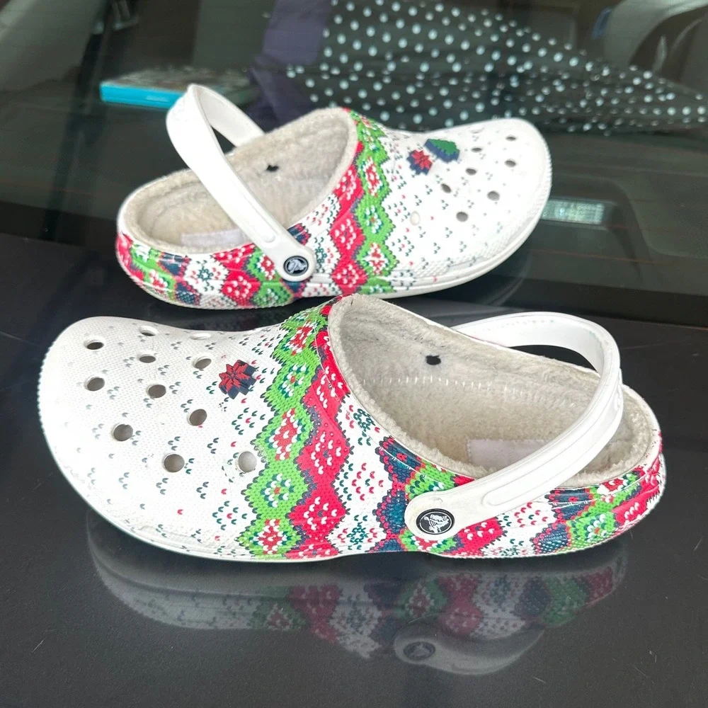 Crocs Unisex Adult Classic Lined Holiday Charm Christmas‎ Clogs Size M11 Sandals